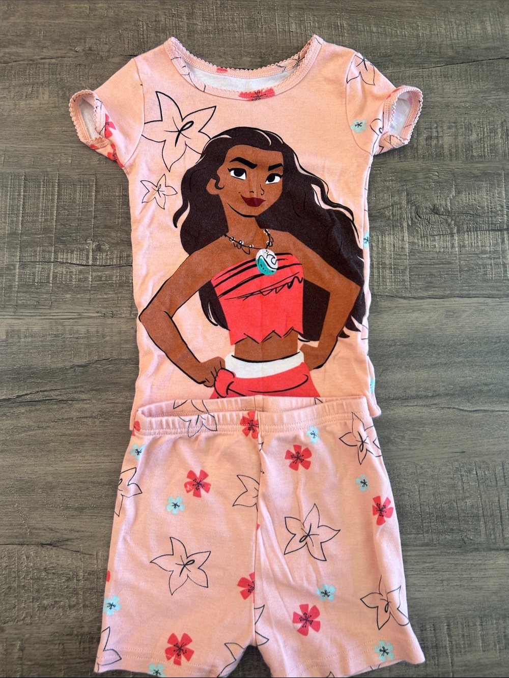 Disney Pink Moana Short Pajama Set with Floral Shorts